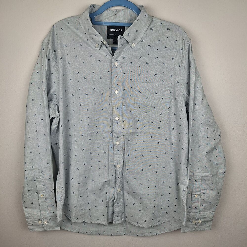 Bonobos Men’s Blue w/ Blue Leaf Slim Fit Button Down Long Sleeve Shirt Size XL